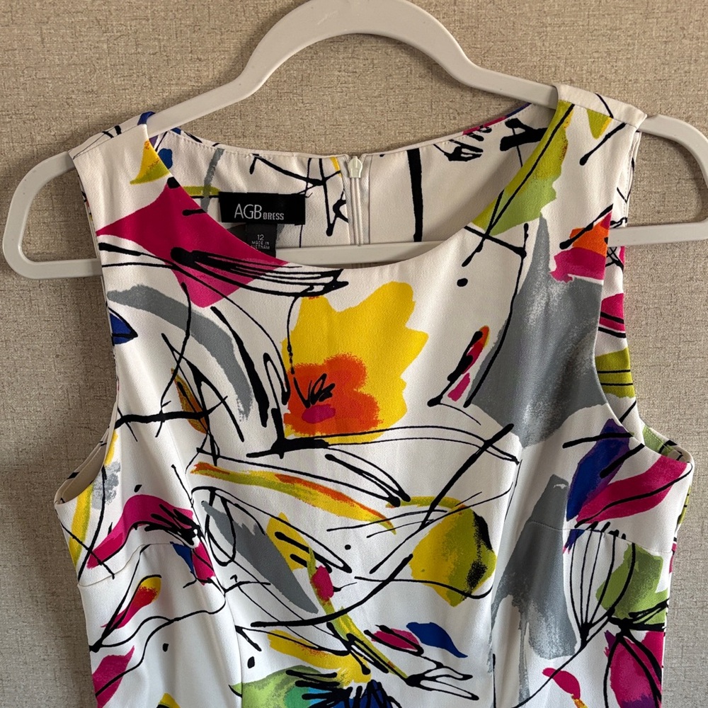 AGB Dress Women’s Sz 12 Colorful Abstract Floral Sheath Career Office Chic - Picture 12 of 15